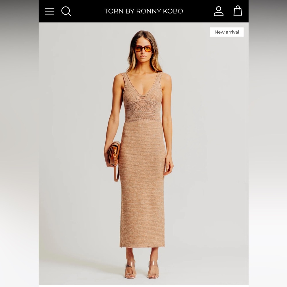Torn by Ronny Kobo Tan Knit Midi Dress